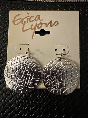 Erica Lyons Silver Etched Round Drop Earrings